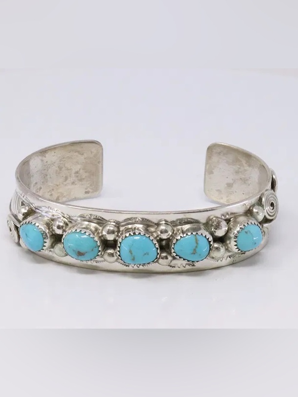 Turquoise Stone and Sterling Silver Navajo Cuff Bracelet